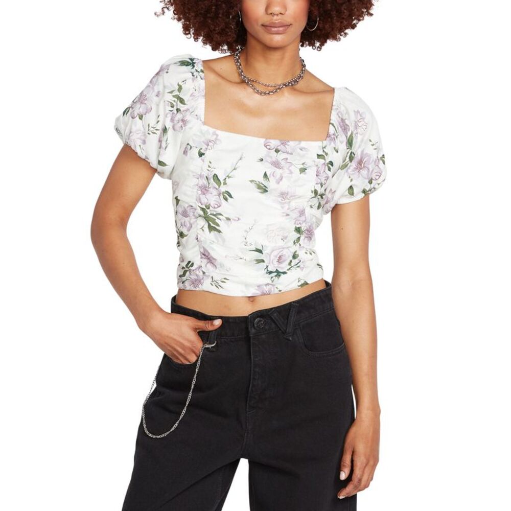 Juniors' So Growmantic Printed Puff-Sleeve Top